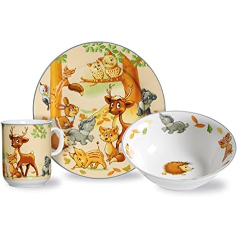 Ritzenhoff & Breker Kindergeschirr Set Waldtiere, 3-teilig, Bunt, Schale Becher Teller aus Porzellan Cover