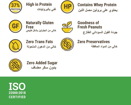 Image of High Protein All Natural Peanut Butter | Unsweetened | 37g Protein | Imported Whey Protein and Roasted Peanuts (Creamy, 510g) (Pack of 2)