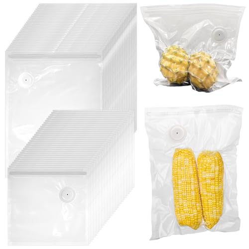 60PCS Vacuum Sealer Bags for Food with Air Valve, Reusable BPA-Free Sous Vide Bags (30 Large 13.4x10.2\" + 30 Small 8.6x8\")