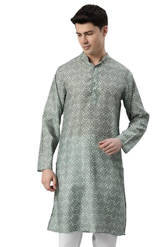 Image of Majestic Man Men's Cotton Blend Regular Fit Casual Ethnic Motifs Abstract Printed Kurta