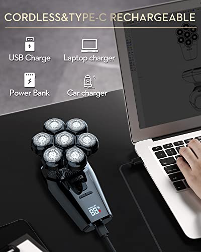 Head Shaver For Bald Men,Jimster 5-In-1 Electric Razor For Men, Magnetic Cordless 7D Rotary Head Shaver Grooming Kit Bald Head Shavers For Men Ipx7 Waterproof Wet/Dry,Type-C Charge And Led Display #TOP3