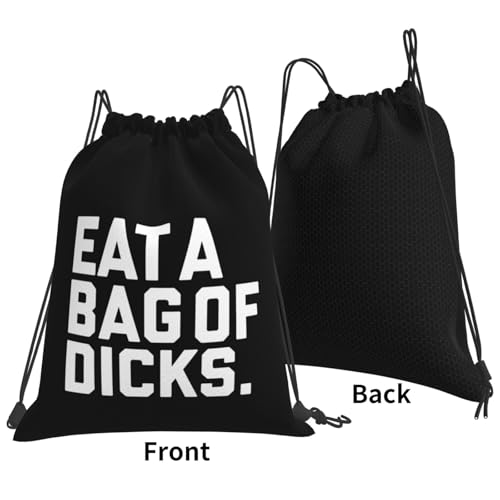 Eat A Bag of Dicks Drawstring Bags, Lightweight Gym Sack with Adjustable Cord, Water-Resistant Sports Backpack for Men Women, Travel, Yoga, College (Black)4