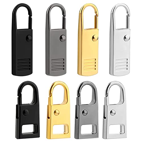 Zeayebsr 8 Stück reißverschluss zipper Zipper Pull Ersatz Metall Köpfe Reißverschluss Pull Tab Zipper Pull Repair Kit für Kleidung Jacken Taschen Zelte Gepäck Koffer Rucksack (2 Größen, 4 Farben) Cover