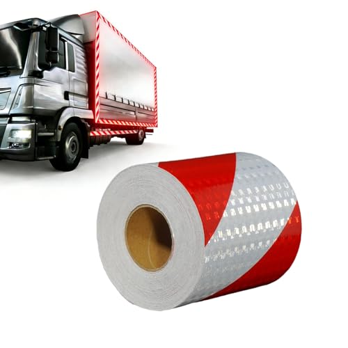 Hugwits Reflective Safety Tape Roll, Self-Adhesive High Visibility Reflective Warning Tape, Waterproof Vehicle Exterior Safety Marking Sticker, Universal for Cars Trucks Trailer (White and Red)