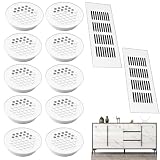 LBQUTN Set 12 Pezzi Griglia Aerazione: 10 Griglie di Ventilazione Rotonde 35mm Bianche in Acciaio Inox e 2 Griglie Rettangolari 300x50mm Argento in Alluminio per Mobili, Armadio, Cucina