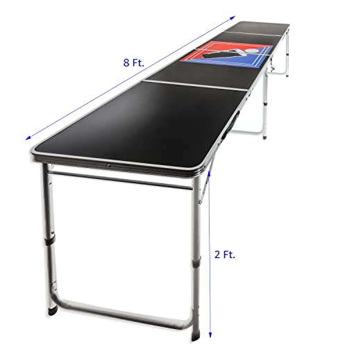 Red Cup Pong 8\' Folding Beer Pong Table with Bottle Opener, Ball Rack and 6 Pong Balls - Sports Design
