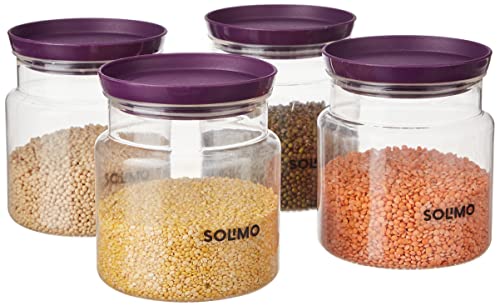 Amazon Brand - Solimo Airtight Plastic Storage Jar Set, 4 Containers (1000ml), BPA Free, Purple