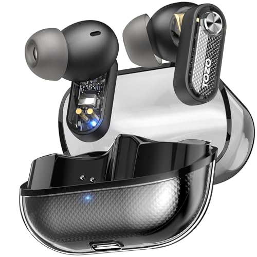 TOZO Crystal Pods Hybrid Active Noise Cancelling Earbuds, 38dB ANC Wireless Earbuds, AI-Enhanced Dual Mics for Clear Calls, Deep Bass, 35H Playtime, IPX5 Waterproof, Bluetooth 5.4, with App Custom EQ