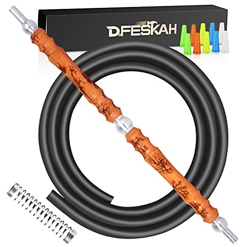 DFESKAH Shisha Schlauch mit Mundstück, Set Inkl. 48.5cm Holzmundstück & 150cm matt Schwarz Silikonschlauch…