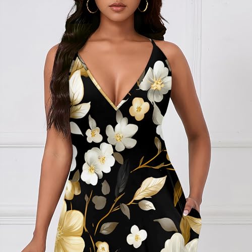 Image of Women Spaghetti Strap Maxi Dress with Pockets | Soft fabric relaxed fit sleeveless v neck with pockets for party and daily wear