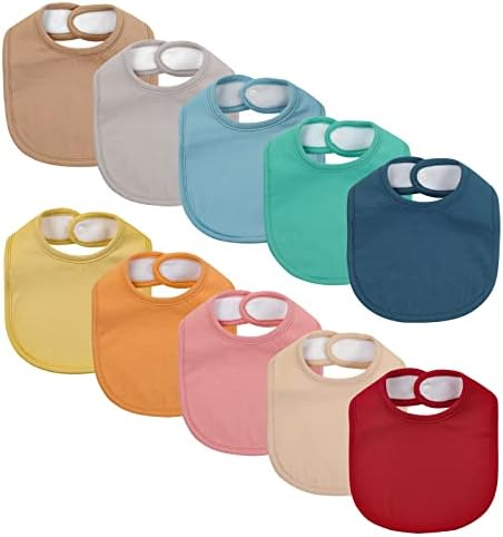 Baby Snap Bibs for Boys Girls,10 Pack Baby Bandana Drool Bibs with Snap,Soft Cotton Snap Bibs for Newborn,Toddler 0-24 months