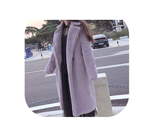 右边2019冬のフェイクファーコートレディースハイストリートオーバーサイズジャケット＆コートレディースアウターラムズウールコート、ラベンダー、XL