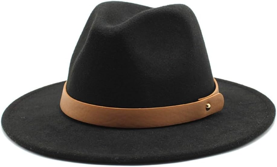 Western Style Wool Felt Fedora Hat, White with Brown Leather Band, Classic Design, Casual Wear