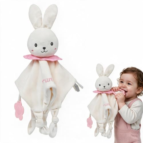 Presentimental Personalisierter Kuscheltuch Baby Schnuffeltücher mit Name Weiches Plüschtier mit Beißring & Glocke Geschenke für Neugeborene Mädchen und Jungen zur Babyparty Geburtstag