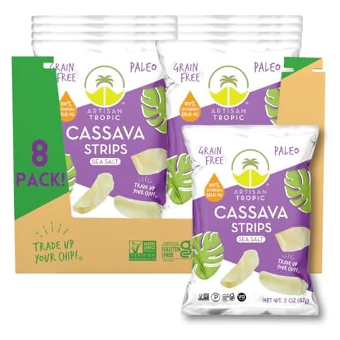 ARTISAN TROPIC Cassava Strips Sea Salt - 8 Pack, 2oz - Vegan, Paleo, Gluten Free Chips – Non-GMO Healthy Snack Potato Chip Alternative for Lunches, Dipping, Parties - Baked Cassava Flour Chips Cover