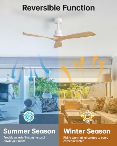 Image of Sofucor 52 Inch Wood Ceiling Fan No Light, Without Light, Remote Control