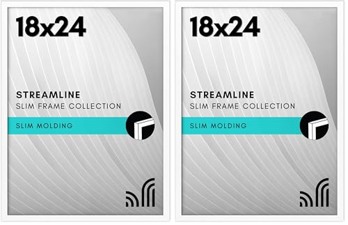 Image of Americanflat 18x24 Poster Frame with Polished Plexiglass - Streamline Collection - Thin Border Picture Frame for Wall Display - Hanging Hardware Included - White (Pack of 2)