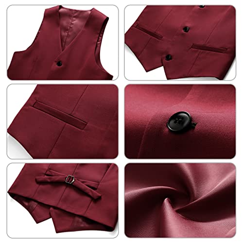 Image of Boy Suits 3 Piece Slim Fit Formal Suit Set with Tuxedo Jacket Vest Pants for Kids Wedding Ring Bearer Party