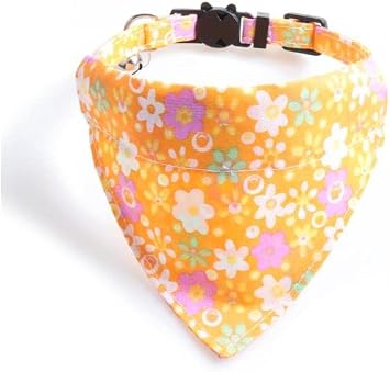 Bandana Cat Collars and Bell | Safe Quick Release Breakaway Buckle | Zacal Cat Collars Orange Floral Bandana