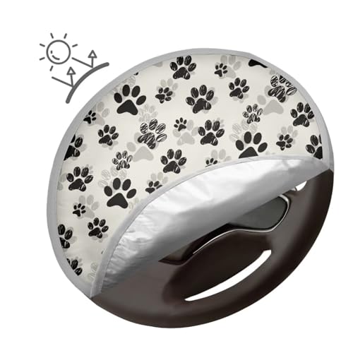 Image of Dog Paw Print Car Steering Wheel Sun Shade Cover Easy Installation Anti Heat Automotive Steering Wheel Heat Shield Cover Removable Automotive Accessories for Car Truck SUV