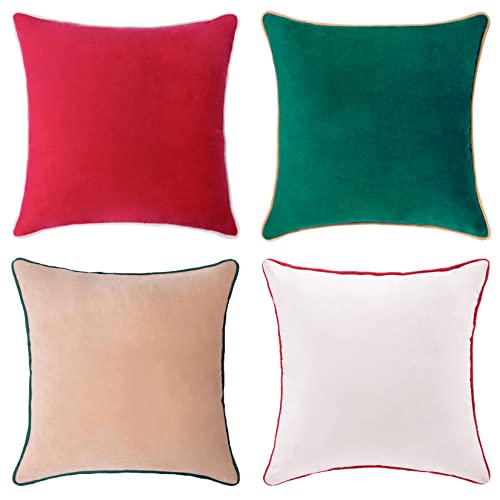 MONDAY MOOSE Christmas Decorative Throw Pillow Covers Cushion Cases, Set of 4 Soft Velvet Double-Sided Designs, Mix and Match for Home Decor, Pillow Inserts Not Included (22x22 inch, Red/Green)