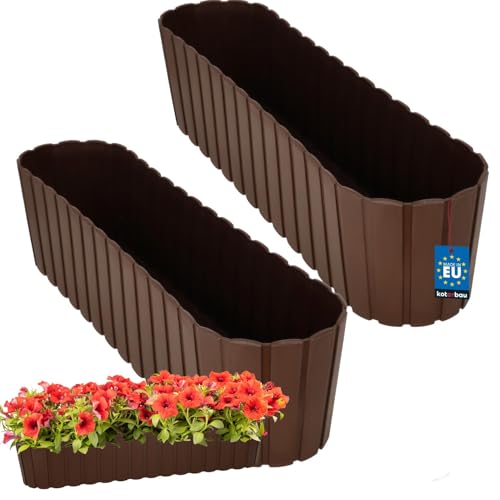 KOTARBAU® 2er Set Blumenkasten Balkon - Blumentopf - 60x14x13cm Braun - Pflanzkübel - Pflanzkasten - Pflanzentopf - Kunststoff - Balkonkasten - Rustikal - Übertopf groß