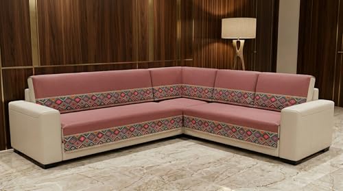 Image of Velvet L Shape 2+2 (4 Seater) Sofa Cover Fully Covered | Anti Skid Non Slip | Plain Onion Pink | Washable Furniture Protector