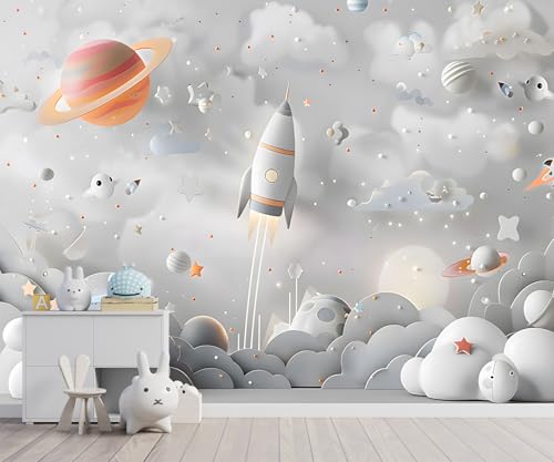 YQWDMX - Grey Cartoon Planet Nursery Wallpaper Mural Mural48 S 100" Wx73 H(Not Peel and Stick) by YQWDMX - Used condition - US$55.83