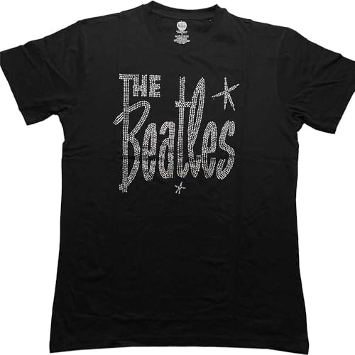 The Beatles Retro Logo Diamante T Shirt - Les Beatles, Paul McCartney, John Lennon, RIngo Starr, George Harrison The Beatles Retro Logo Diamante T Shirt