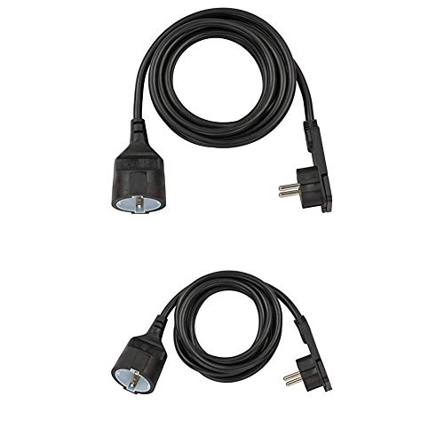 Brennenstuhl Qualitäts-Kunststoff-Verlängerungskabel mit Flachstecker (für innen mit 3m Kabel, schwarz) und Qualitäts-Kunststoff-Verlängerungskabel mit Flachstecker (für innen mit 2m Kabel, schwarz)