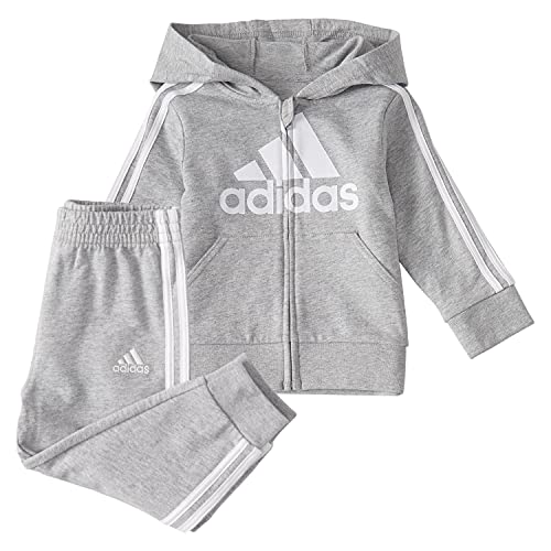 adidas Infant Boys Zip Front French Terry Hooded Jacket and Joggers Set, Medium Grey Heather, 3M