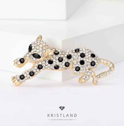 Image of Fashion Women Men Vintage Leopard Brooch Colorful Full Rhinestones Crystals Wild Animal Corsage Lapel Pin Birthday Gift Party
