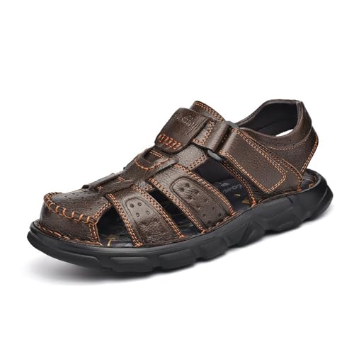 Men's Closed Toe Leather Fisherman Adjustable Lightweight Outdoor Beach Sandals Comfortable Summer Leather Hiking Beach Shoes