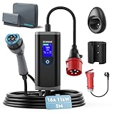 bokman Mobile Wallbox 11kW, Typ 2 Ladekabel mit CEE Stecker & Adapterkabel 5 Meter |16A | 3-Phasig | IP65 Wasserdicht, Tragbares EV-Ladegerät für IEC 62196-2 mit Tragetasche & Mikrofaserhandtuch