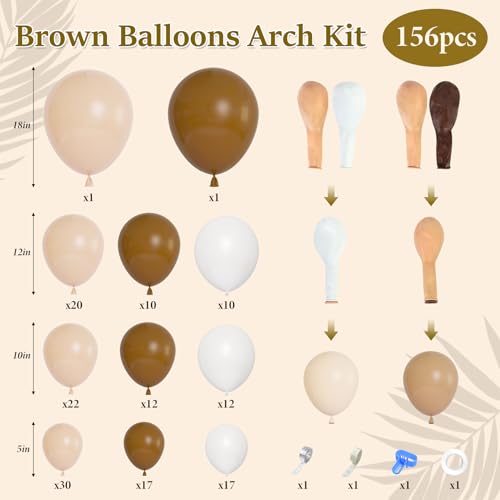 Ouddy Life 156Pcs Brown Balloons Garland Arch Kit, DIY 18"12"10" Coffee Brown Blush Nude Balloons for Neutral Woodland Teddy Bear Baby Shower Wedding Jungle Safari Birthday Party Decorations by Ouddy Life - Image 2