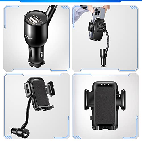 Soaiy SY-CH-01 3-In-1 Cigarette Lighter Car Mount + Voltage Detector (Not For Center Console & Window), Dual Usb 3.1A Charger thumb #2