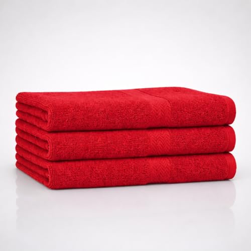 The Holy South 16x27 | 3-Pack | Quick Absorbent & Dry 100% Cotton | Terry Hand Towels for Bathroom Fitness Gym Spa Nail Salon Hand and Face Towels (RED) 3 Count