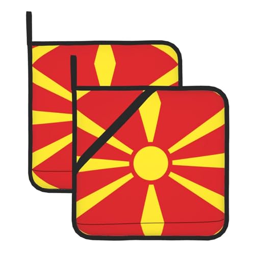 Phayah Lot de 2 maniques en forme de drapeau de la Macédoine du Nord 20,3 x 20,3 cm avec boucle résistante à la chaleur pour griller, manipuler des poêles chaudes