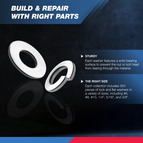Neiko 50400A Stainless Steel Lock And Flat Washer Assortment | 350 Piece Set | 12 Different Sizes In Spring Lock And Flat Design | Prevent Loose Fasteners #TOP2