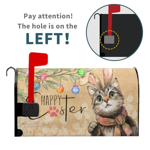 Image of Easter Cat Magnetic Mailbox Cover 25.5x21 Inch Cute Kitten with Bunny Ear Egg Hunt Mailbox Wrap Post Cover Large Size for Garden Yard Outdoor Outside Patio Holiday Waterproof Decor