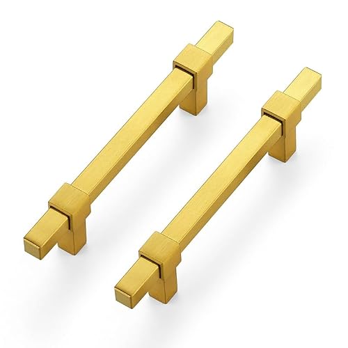 3 Pack Gold Cabinet Handles, 3-3/4" Hole Center Kitchen Drawer Pulls