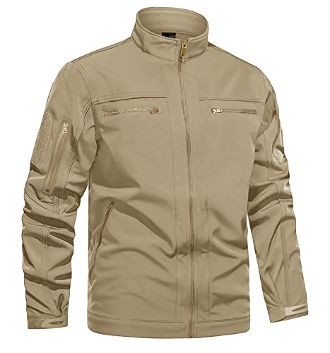 Tacvasen Men's Lightweight Full-Zip Stand Collar Softshell Outdoor Jacket Coat Khaki, L #TOP1