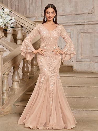 Miusol Women's Deep V Neck Sequin Lace Mesh Tulle Hem Formal Evening Maxi Dress4