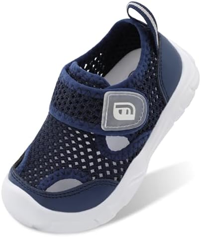 JOINFREE Chaussures d’Eau pour Tout-Petits, Bout Large Style Pieds Nus, Sandales Aqua à Séchage Rapide Antidérapantes avec Bout Renforcé pour Garçons et Filles Navy Blue Size 8
