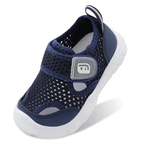 JOINFREE Toddler Aqua Shoes Baby Beach Sandals Non Slip Rubber Sole Quick Dry Mesh Swimming Socks Boys Girls Pool Garden Holiday Nursery First Walking Shoes Wide Fit Navy Blue 9 UK Child