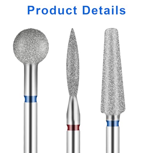 YUXIANLB 3 Pcs Cuticle Nail Drill Bits Flame Ball Tapered Barrel Nail Polishing Grind Head 3/32 Inch 2.35mm Diamond Manicure Pedicure Remover Tools for Nail Dead Skin Cleaning Acrylic Gel Nails Silver - Image 4
