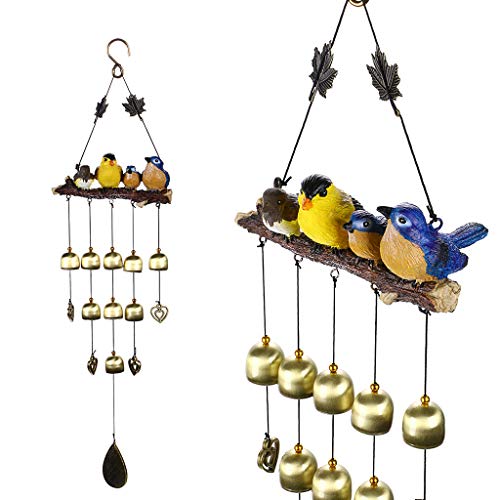 IGNPION 4 Birds Wind Chime Garden Windchimes for Outdoor Indoor Decor Perfect for Home Yard Decoration Come with Hook（Blue+Yellow）