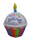 4 Foot Tall Cute Happy Birthday Inflatable Cupcake with Candle Lighted Blowup Party Decoration for Outdoor Indoor Home Celebration Garden Yard Prop