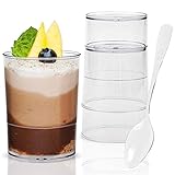 50 Plastik Dessertbecher 100 ML & 50 Plastiklöffel - Dessertgläser Plastik - Ideal für Ihre Desserts - Leicht zu reinigen - Haltbare Dessertschalen Plastik - 50er-Set - Dessertschälchen Plastik