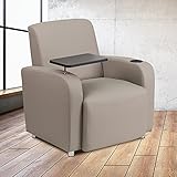 Flash Furniture BT-8217-GV-GG: Gray Leathersoft Guest Chair W/Tablet Arm, Chrome Legs and Cup Holder
